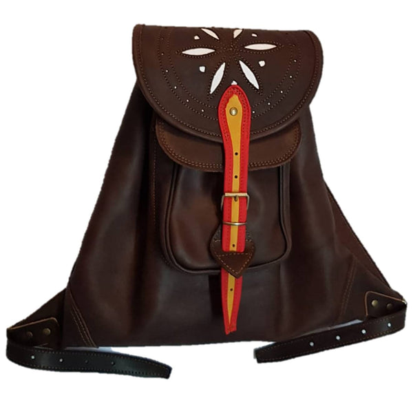 Zurron piel con flor y puntera con bandera España