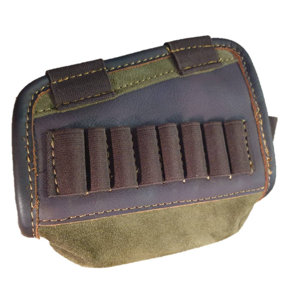 Carrillera en serraje verde para 8 balas, con cierre de velcro.