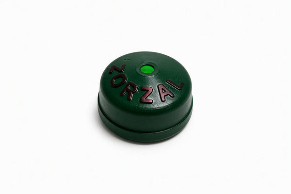 Reclamo bucal artesanal para zorzal tipo boton verde