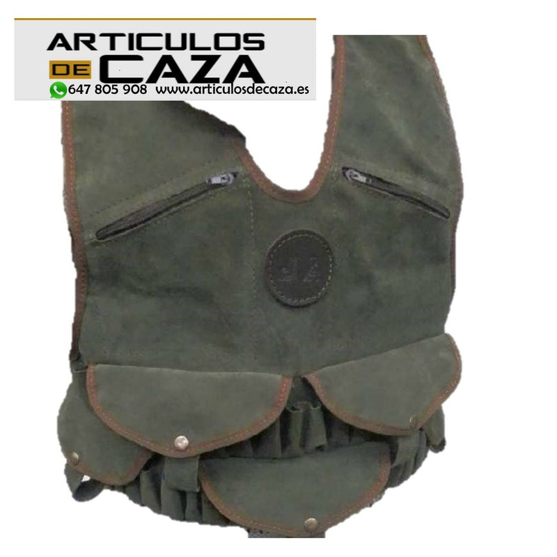 Chaleco porta cartuchos 48 tubos fabricado serraje verde con tapeta