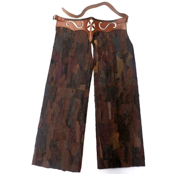 Pernera hombre piel diseño marrón artesanal.