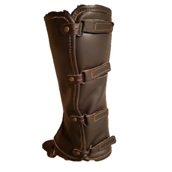 Polaina larga en piel, con 4 pasadores velcro