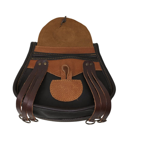 Bolsa ojeo cuero con 6 portacazas y cierre de cuero, artesanal
