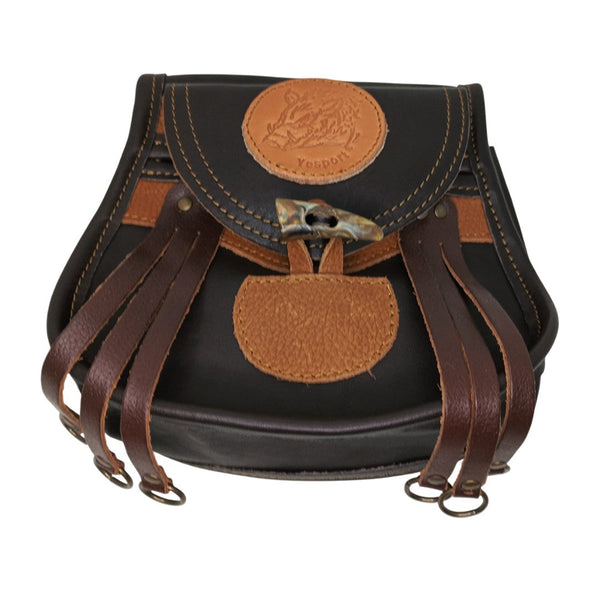 Bolsa ojeo cuero con 6 portacazas y cierre de cuero, artesanal