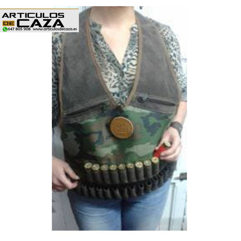 Chaleco porta cartuchos 48 tubos camuflaje con refuerzos en serraje