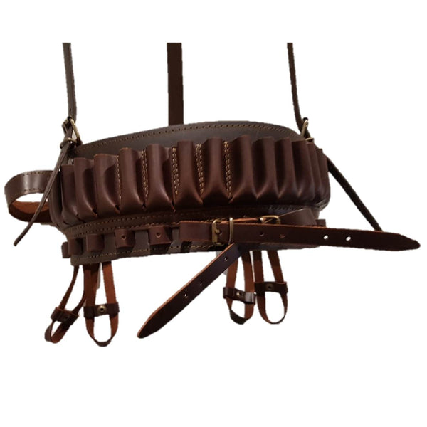 Canana porta perdiz y conejo en piel con tirantes