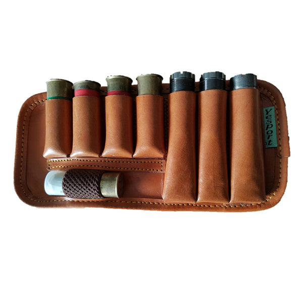 Estuche en cuero manual para cartuchos y polichokes