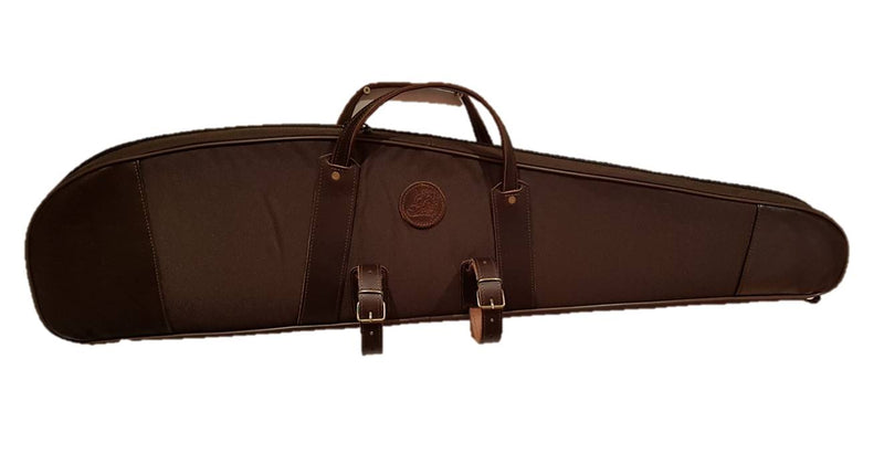 Funda acolchada en cordura marrón para rifles con visor. Abrazaderas para silla
