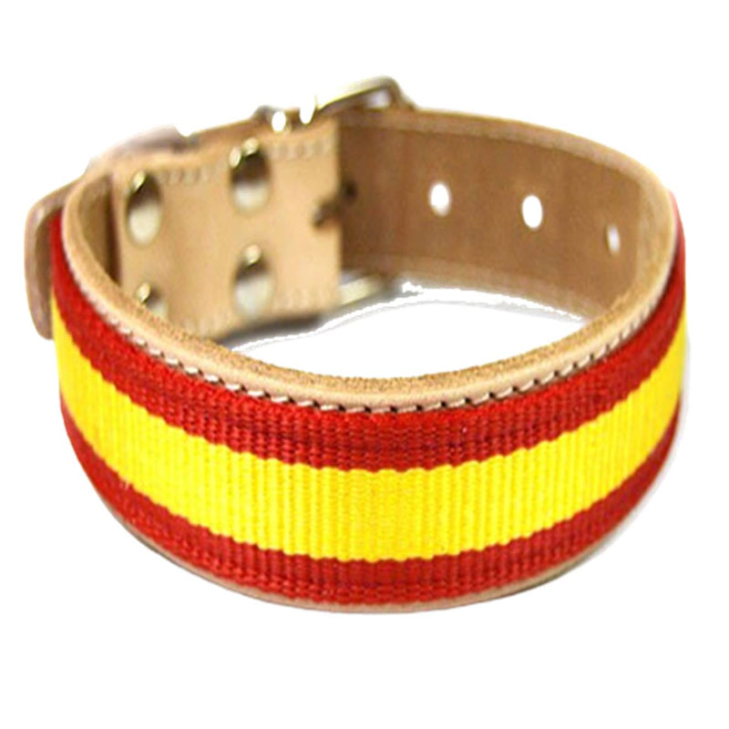 Collar para perro fabricado en cuero color piel con Bandera España 3 cm ancho