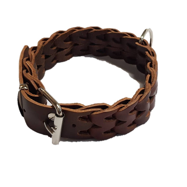 Collar para perro en cuero trenzado 4 cm ancho