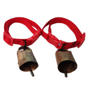 Cencerro para hurón fabricado en metal, con correa roja.