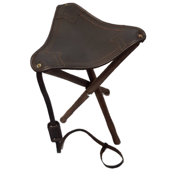 Silla para Cazar, patas de madera y culera de cuero, con correa para el transporte 50cm