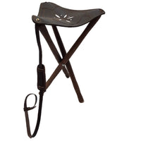 Silla para Cazar, patas de madera y culera cuero con detalle flor, con correa para el transporte 50cm