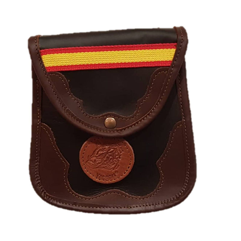 Una bolsa de ojeo-Bolsa portacartuchos en piel con detalle de España, para llevar en el cinturón