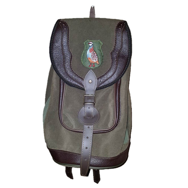 Mochila de caza aireada lona verde,para una jaula  de perdiz